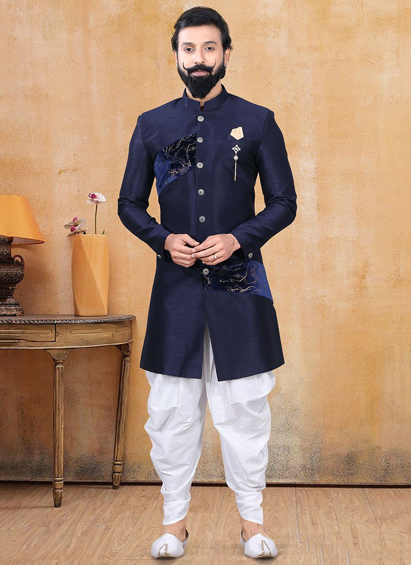 Navy Blue Colour Designer Wedding Wear Indo Western Collection 1334